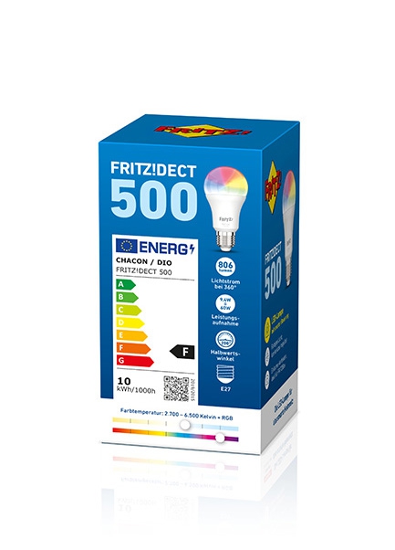 AVM FRITZ!DECT 500 LED-Lampe für weißes und farbiges Licht - Komplettes Farbspektrum - Helligkeit stufenlos regelbar - Farbwechsel/dimmen per FRITZ!App, FRITZ!Fon, PC, Notebook oder Tablet - Updates
