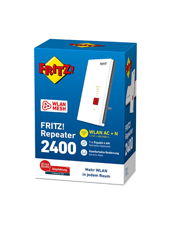 AVM FRITZ! Repeater 2400 - (2,4 GHz): 600 Mbit/s;  (5 GHz): 866 Mbit/s - Wi-Fi-Range-Extender - Wi-Fi - Dualband